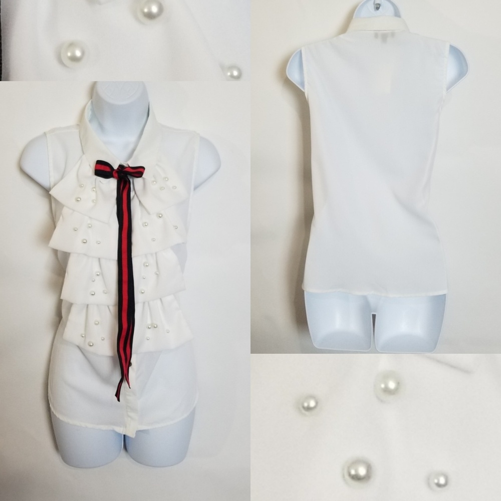 Ruffle Faux Pearl Top